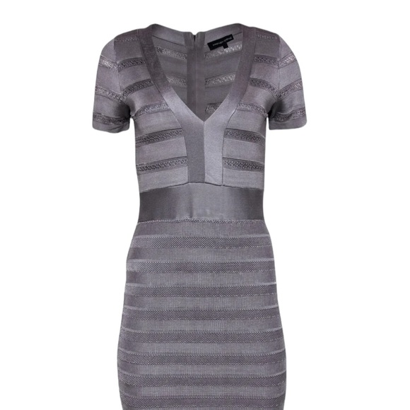 French Connection - slate/gray Striped Bandage Dress W/ Cutout Texture Sz 2 US - Picture 2 of 8